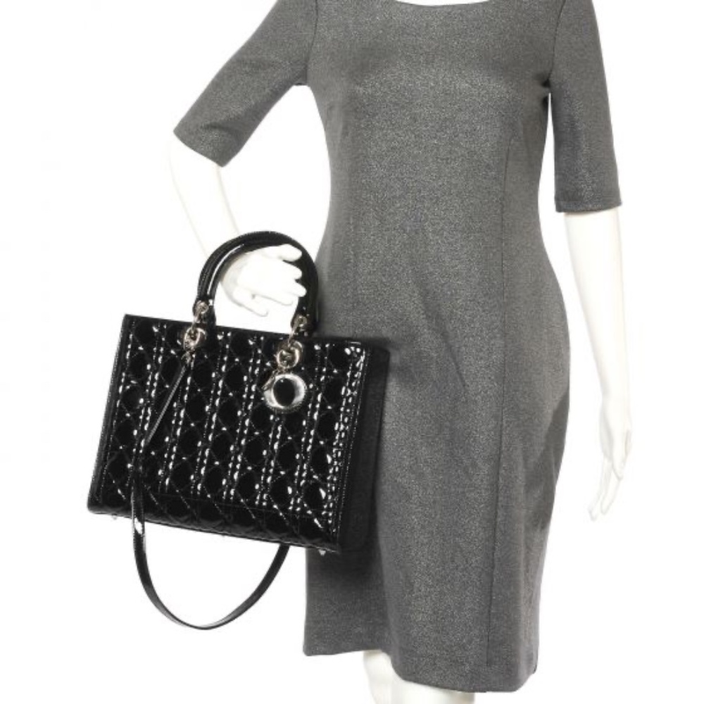 Authentic CHRISTIAN DIOR Patent Cannage Large Lady Dior Satchel Bag Black - Picture 3 of 11